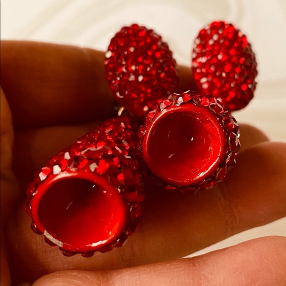 NEW VINTAGE BELLINI VIBRANT RED SWAROFSKI CRYSTAL DROP EARRING - CLIP ELEGANT - Picture 8 of 15